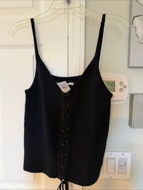 American Eagle Outfitters Black Ribbed Lace-Up Cami